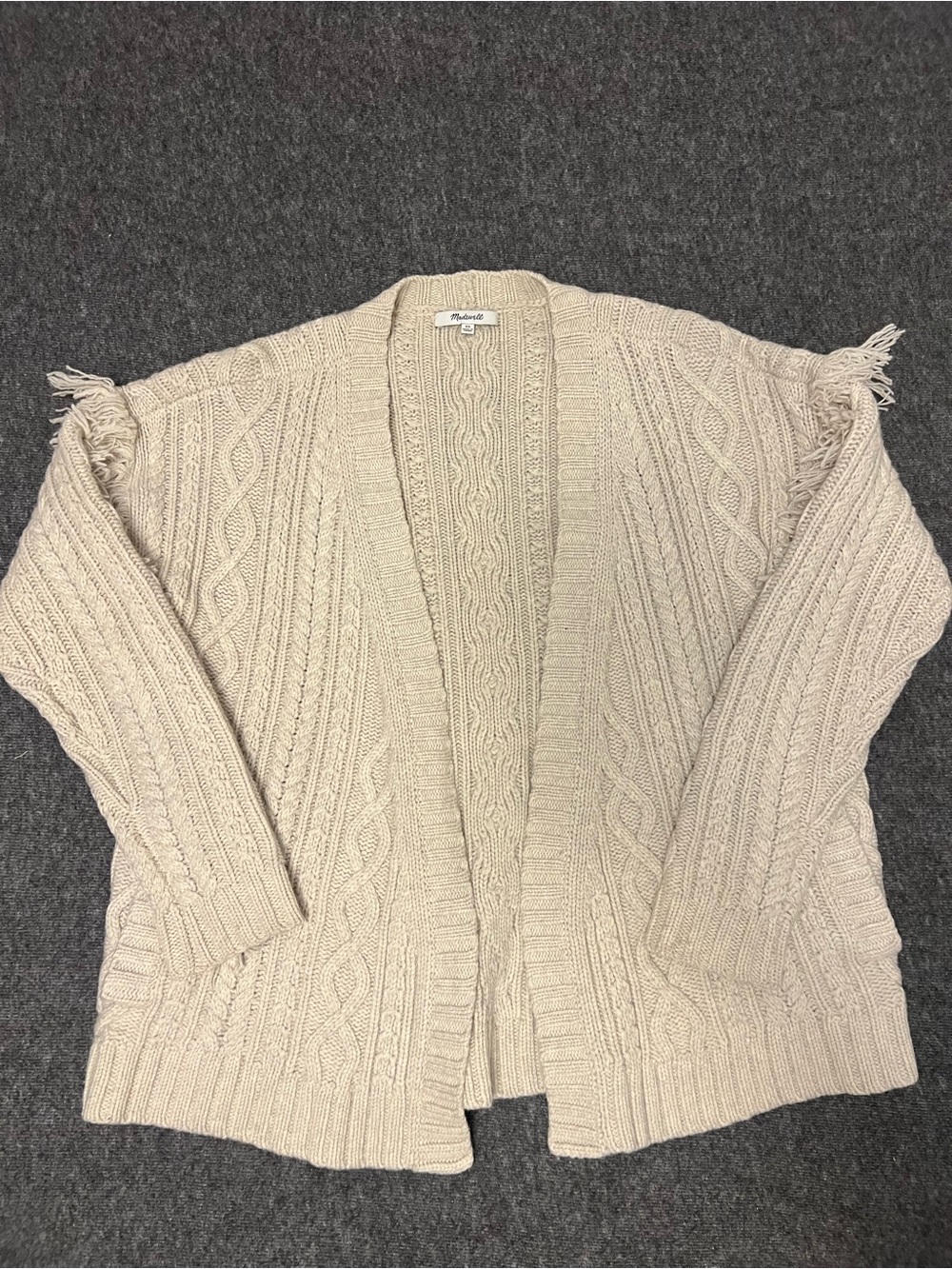 Madewell 100% Merino Wool Cable Knit Fringe Cardigan XS